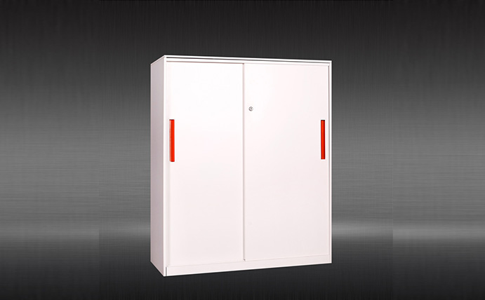 White Sliding Steel Doors Filing Cabinet with Adjustable Shelves Inside